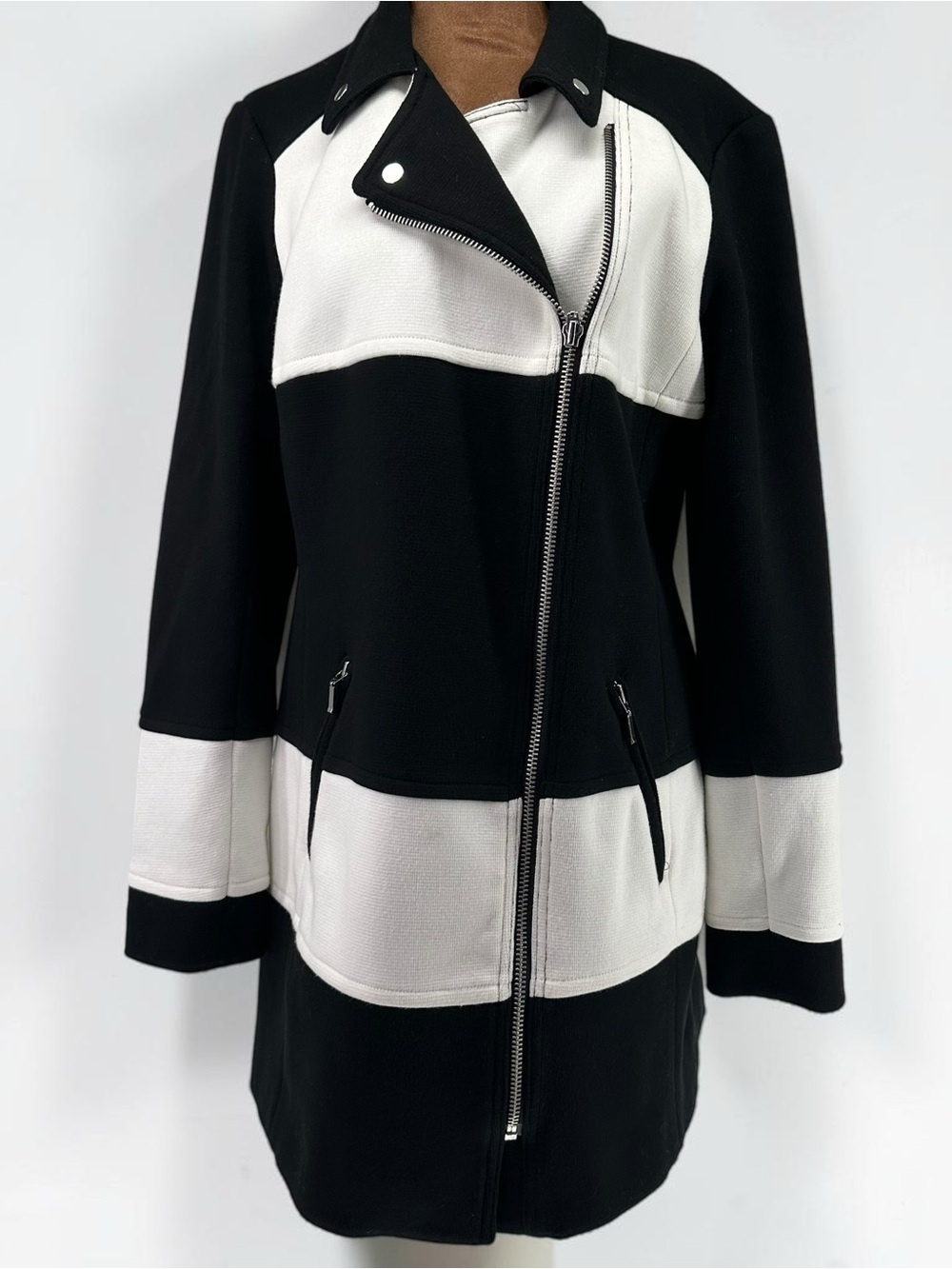 INC International Concepts Black and White Two-Tone Trench Coat